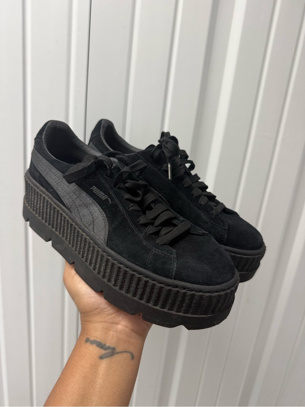 FENTY PUMA Creepers Black Suede Platform Sneakers